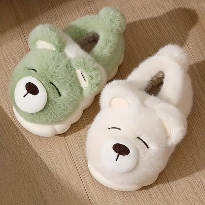 Comfortable Cartoon Bear Plush Slippers - Soft and Warm Non-Slip Indoor Slippers