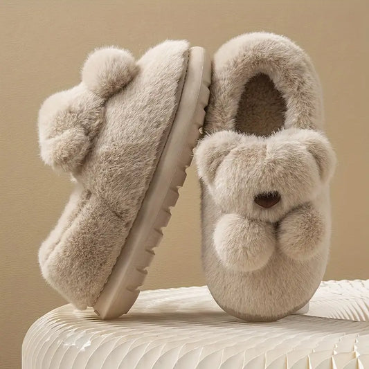 Comfortable Cartoon Bear Plush Home Slippers for Couples