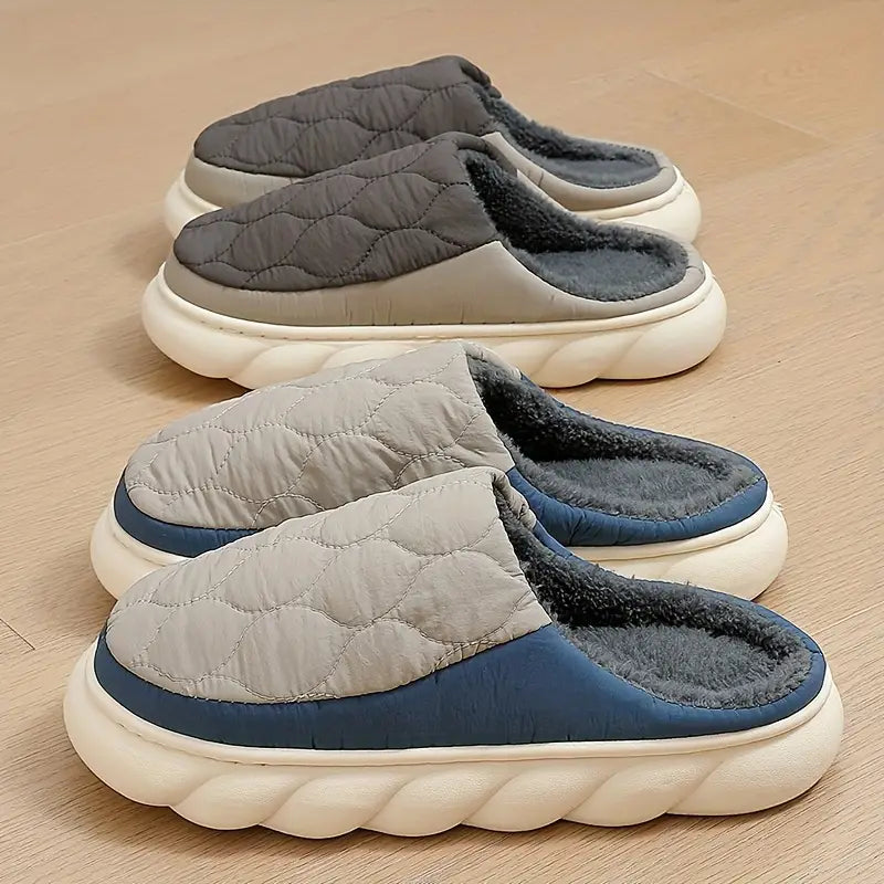 Unisex Waterproof Quilted Indoor Slippers - Soft, Warm, and Durable for Ultimate Comfort | Anti-Slip EVA Sole