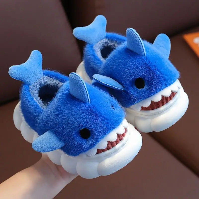 Comfortable Cartoon Shark Plush Slippers for Kids - Soft and Warm Indoor/Outdoor Shoes with Non-Slip Sole, Perfect for Boys & Girls