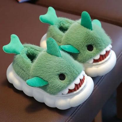 Comfortable Cartoon Shark Plush Slippers for Kids - Soft and Warm Indoor/Outdoor Shoes with Non-Slip Sole, Perfect for Boys & Girls