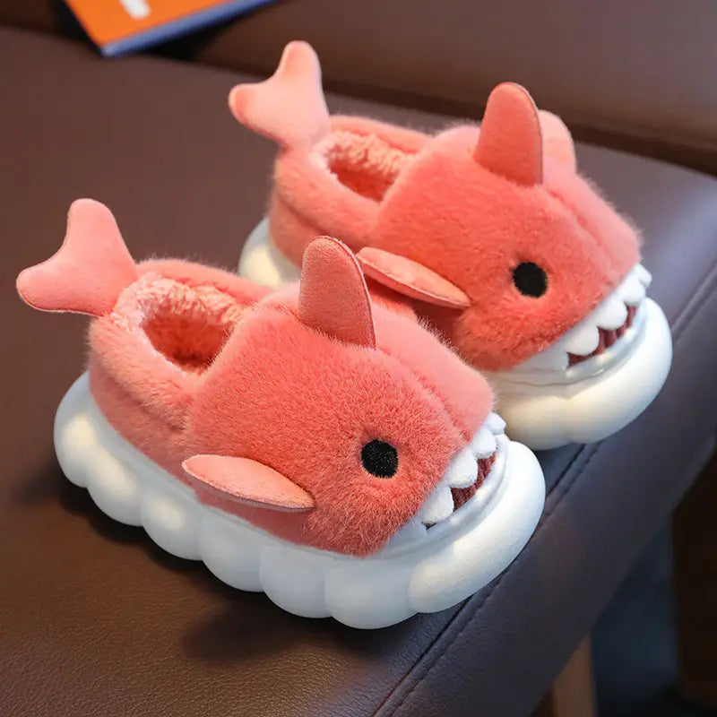 Comfortable Cartoon Shark Plush Slippers for Kids - Soft and Warm Indoor/Outdoor Shoes with Non-Slip Sole, Perfect for Boys & Girls