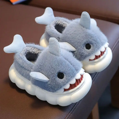 Comfortable Cartoon Shark Plush Slippers for Kids - Soft and Warm Indoor/Outdoor Shoes with Non-Slip Sole, Perfect for Boys & Girls