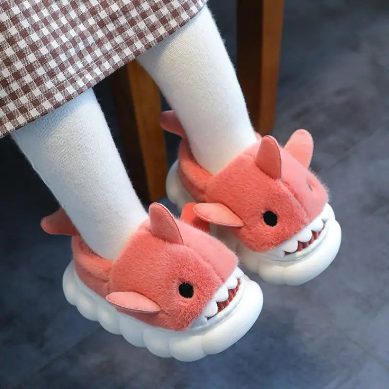 Comfortable Cartoon Shark Plush Slippers for Kids - Soft and Warm Indoor/Outdoor Shoes with Non-Slip Sole, Perfect for Boys & Girls