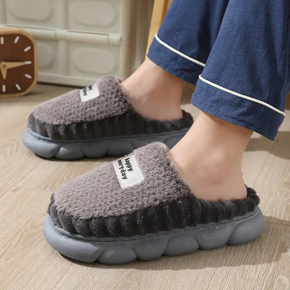 Unisex Premium Plush Slippers - Thick-Soled, Waterproof, and Warm Indoor Shoes for Home Comfort