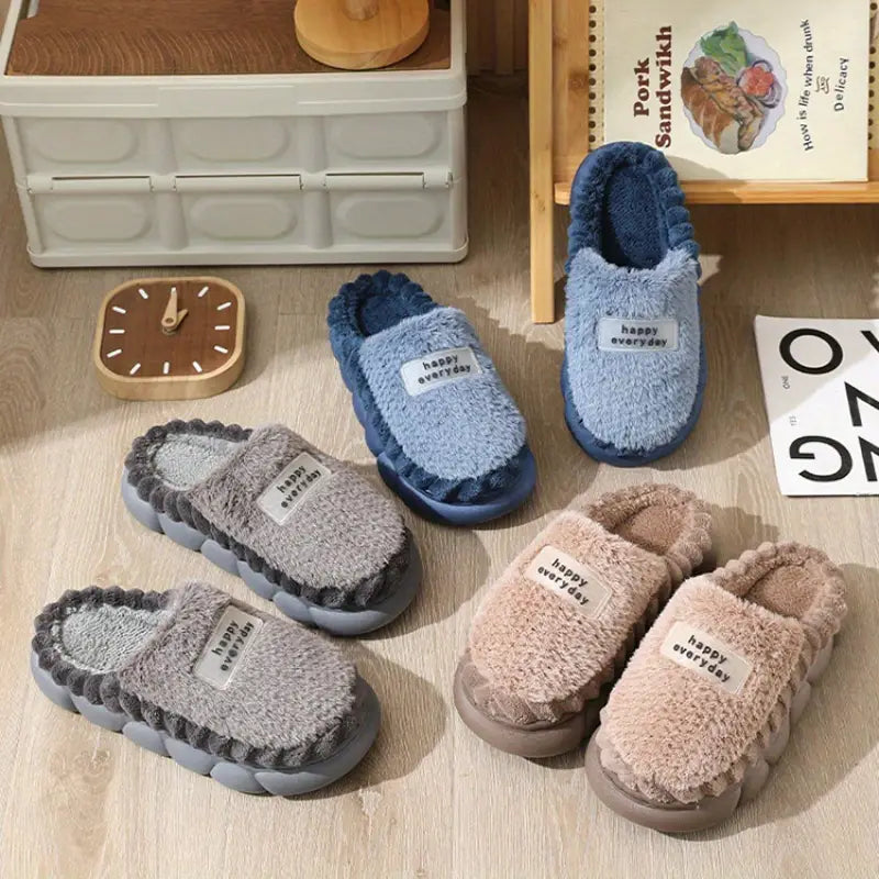 Unisex Premium Plush Slippers - Thick-Soled, Waterproof, and Warm Indoor Shoes for Home Comfort