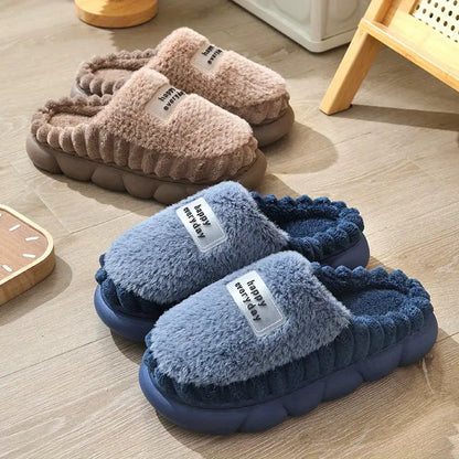 Unisex Premium Plush Slippers - Thick-Soled, Waterproof, and Warm Indoor Shoes for Home Comfort