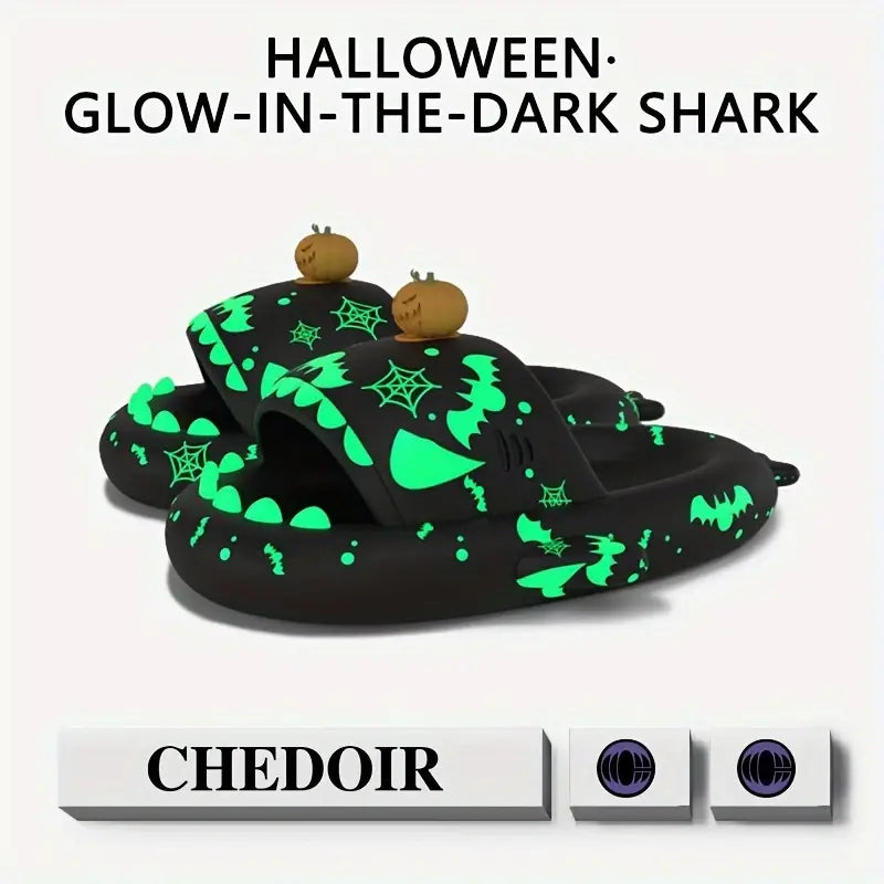 Festive Glow-in-the-Dark Shark Slippers for Couples