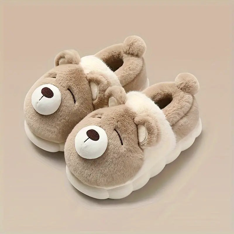 Comfortable Cartoon Bear Plush Slippers - Soft and Warm Non-Slip Indoor Slippers