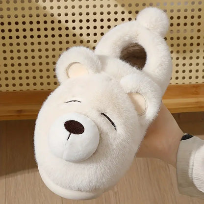 Comfortable Cartoon Bear Plush Slippers - Soft and Warm Non-Slip Indoor Slippers