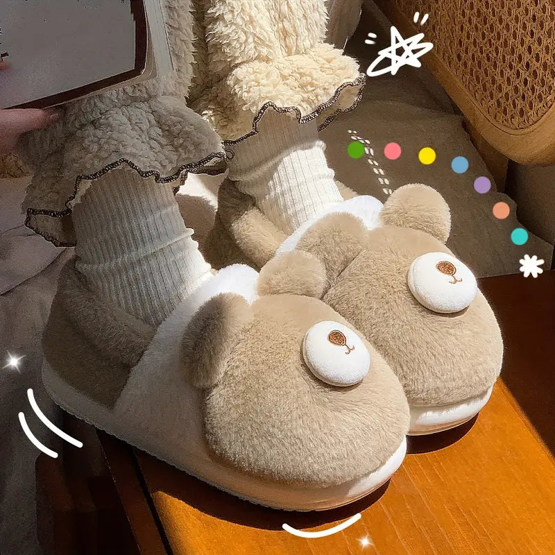 Comfortable Cartoon Bear Plush Slippers for Men and Women - Warm and Non-Slip Indoor Shoes