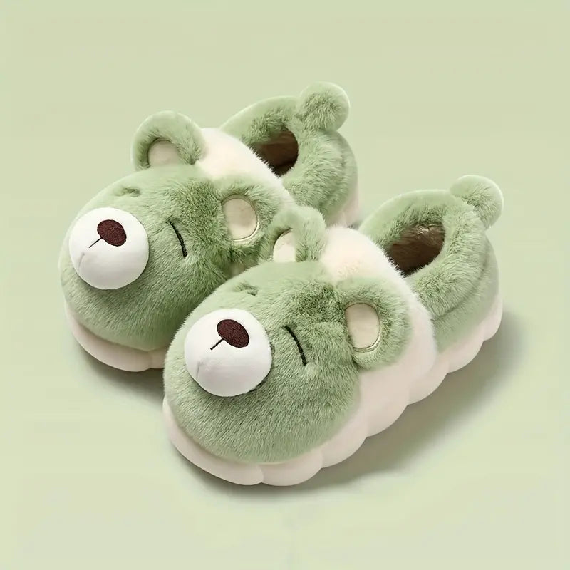 Comfortable Cartoon Bear Plush Slippers - Soft and Warm Non-Slip Indoor Slippers