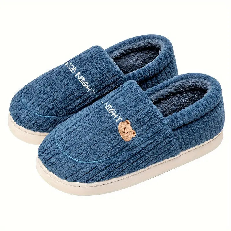 Cute Bear Plush Warm House Slippers - Soft Sole Cozy Shoes for Men and Women with Non-Slip Design