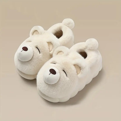 Comfortable Cartoon Bear Plush Slippers - Soft and Warm Non-Slip Indoor Slippers