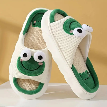 Comfortable Emoji House Slippers with Non-Slip Soles - Cute Smiley Face Cotton Linen Indoor Footwear