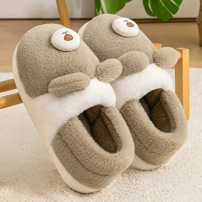 Comfortable Cartoon Bear Plush Slippers for Men and Women - Warm and Non-Slip Indoor Shoes