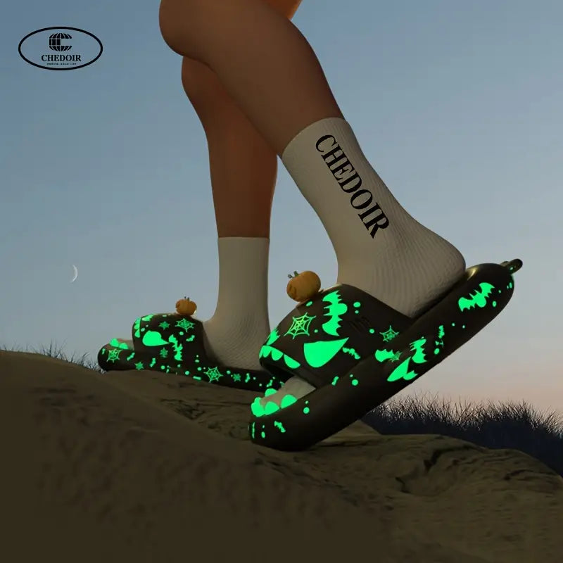 Festive Glow-in-the-Dark Shark Slippers for Couples