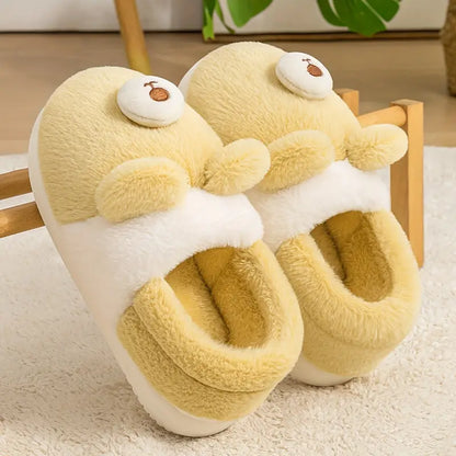 Comfortable Cartoon Bear Plush Slippers for Men and Women - Warm and Non-Slip Indoor Shoes