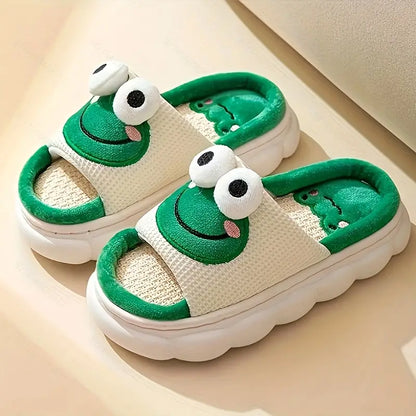 Comfortable Emoji House Slippers with Non-Slip Soles - Cute Smiley Face Cotton Linen Indoor Footwear