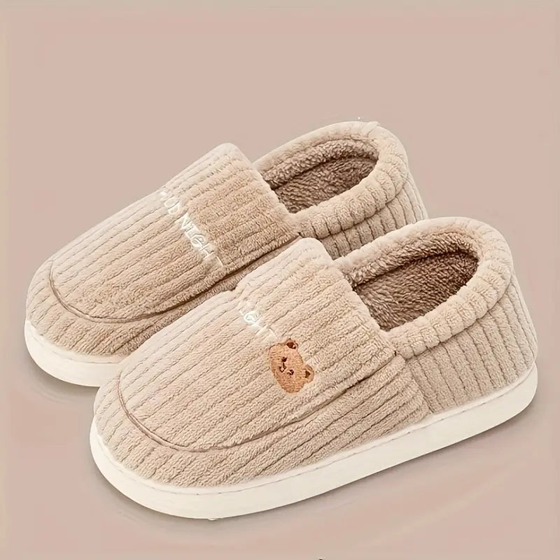 Cute Bear Plush Warm House Slippers - Soft Sole Cozy Shoes for Men and Women with Non-Slip Design