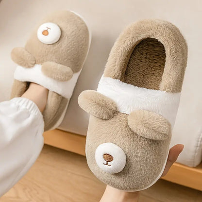 Comfortable Cartoon Bear Plush Slippers for Men and Women - Warm and Non-Slip Indoor Shoes