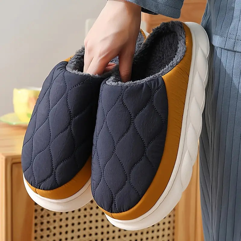 Unisex Waterproof Quilted Indoor Slippers - Soft, Warm, and Durable for Ultimate Comfort | Anti-Slip EVA Sole